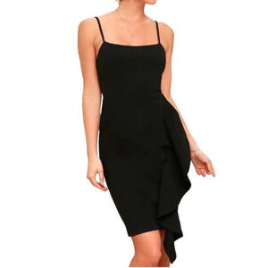 Milly Asymmetrical Ruffle Spaghetti Strap Black Dress Stretch Cocktail Size 0